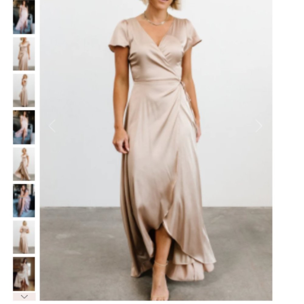 Champagne Baltic Born Satin Wrap Gown: worn one time